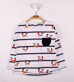 Toontoy Kız Bebek T-Shirt Çizgili Cepli Tilki Baskı