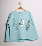 Toontoy Kız Çocuk T-Shirt Pullu Nota Nakış