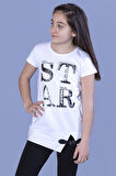 Toontoy Kız Çocuk Star Baskılı Kemer Detaylı Tişört