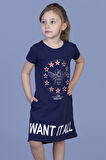 Toontoy Kız Çocuk  I Want It All Baskılı Elbise