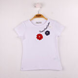 Toontoy Kız Çocuk Çiçek Nakışlı Tişört