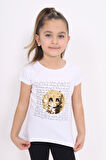 Toontoy Kız Çocuk Gülen Yüz Pullu Nakış Tişört