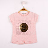 Toontoy Kız Çocuk Gülen Yüz Pullu Nakış Tişört