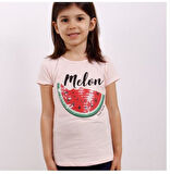 Toontoy Kız Çocuk Melon Baskılı Karpuz Nakışlı Tişört