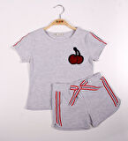 Toontoy Kız Çocuk Kiraz Nakışlı Şortlu Takım