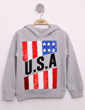 Toontoy Erkek Çocuk Pullu U.S.A Bayraklı Nakışlı Sweatshirt