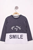 Toontoy Kız Çocuk Kareli Kumaşlı Smile Baskılı T-Shirt
