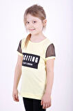 Toontoy Kız Çocuk Kolları Fileli Baskılı Tişört