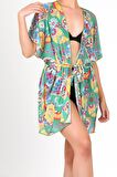 Pareo PlaJ Elbisesi Kimono Std Şal Desen Yesil