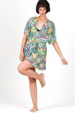 Pareo PlaJ Elbisesi Kimono Std Şal Desen Yesil
