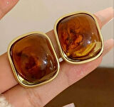 Altın Renk Leopar Desenli Küpe (Çift) 