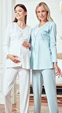 Bone Club 4805 TURKUAZ Weksoft Sabahlıklı 3 Lü Hamile Lohusa Pijama Tk