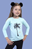 Toontoy Kız Çocuk Palmiye Baskılı Pul İşlemeli Tişört