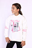 Toontoy Kız Çocuk Baskılı Taş İşlemeli Balıkçı Yaka Sweatshirt