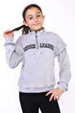 Toontoy Kız Çocuk Fermuar Detaylı Nakışlı Kadife Sweatshirt