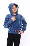 Toontoy Kız Çocuk Kapüşonlu Kadife Sweatshirt