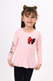 Toontoy Kız Çocuk Göğsü Pullu Fiyonklu Nakışlı T-Shirt