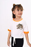 Toontoy Kız Çocuk Önü Bağlama Detaylı Baskılı Tişört