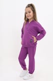 Toontoy Kız Çocuk 2'li Takım Baskılı Kolej Yaka Fermuarlı Cepli Sweatshirt & Beli Paçası Ribanalı Jogger Eşofman Altı - Nervürlü & 2 İplik