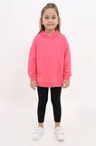 Toontoy Kız Çocuk 2'li Takım Baskılı Kapüşonlu Düşük Omuz Cepli Yırtmaçlı Sweatshirt & Basic Düz Tayt