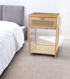 Bambu 2 Katlı Çekmeceli Oturma Odası Yatak Odası Komodini Rattan Komodin