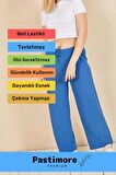 Yeni Sezon Terletmez Rahat Kalıp Beli Lastikli Bol Paça Salaş Yazlık Kadın Mavi Aerobin Pantolon