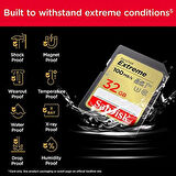 Extreme SDHC UHS-I hafıza kartı 32 GB (V30, 100 MB/s aktarım, U3, 4K UHD videolar, su geçirmez, darbeye dayanıklı, ısıya dayanıklı)