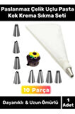 Premium Seri Paslanmaz Çelik Uçlu Pasta Kek Süsleme Torbası Krema Sıkma Seti 10 Parça
