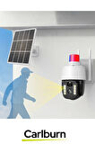 IP66 Suya Karşı Koruma Renkli Gece Görüşlü Güneş Enerjili Alarmlı Çakarlı Dış Mekan Güvenlik Kamera