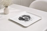 Köpek Desenli Kare Servis Tepsisi 32x32 cm | Dekoratif Sunum Tepsisi | Beyaz Servis Tepsisi