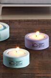 Holder | 4'Lü Set Mumluk | Tea Light Mumluk Seti | Lila-Yeşil