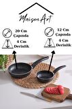 12 Cm Sos Tavası ve 20 Cm Tava Omlet Tavası Seti Granit Tava Yanmaz Yapışmaz