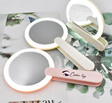 KATLANABİLİR BEYAZ RENK EL TİPİ IŞIKLI LED TAŞINABİLİR MAKYAJ AYNASI  