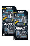 Arko Men Pro 3 Bıçaklı Erkek Tıraş Bıçağı 3'lü 2 Paket 