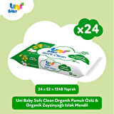 Uni Baby Soft Clean Organik Pamuk Özlü & Organik Zeytinyağlı Islak Mendil 24x52 Adet