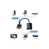 VGA Hdmi Çevirici Dönüştürücü Kablo Ses Destekli Vga to Hdmi