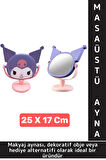 Dekoratif Hediyelik Sevimli Figür Kuromi Tasarımlı Komodin Makyaj Masası Masa Üstü Ayna 25 X 17 Cm