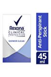 Rexona Clinical Protection Pudrasız Erkek Stick Deodorant 45 ml x 2