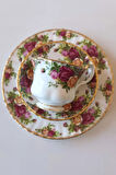 Old Country Roses England ANTIQUE Bone China Double Size TRIO Coffee Cup & Saucer