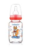 30302 Desenli Cam Biberon Yavaş Akış 125 Ml Kırmızı