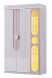 Gardırop, Vira 2 Kapaklı Dolap ve Ledli Kitaplık - Pembe