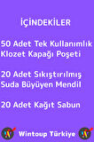 Seyahat 50 Adet Klozet Kapak Örtüsü 20 Adet Suda Büyüyen Mendil 20 Adet Kağıt Sabun Özel Hijyen Seti
