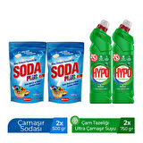 SODA PLUS 500 GR X 2 ADET + HYPER HYPO ULTRA ÇAMAŞIR SUYU ÇAM TAZELİĞİ 750 GR X 2 ADET