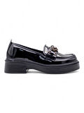 ŞANZELİZE TOKA DETAYLI KADIN LOAFER AYAKKABI RUGAN SİYAH