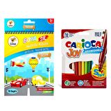 Lino A5 16 Sayfa Boya&Sil Aktivite Kitabı- Taşıtlar ve Carioca Joy Yıkanabilir Keçeli Kalem 12 Renk