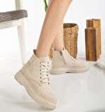 Pabucmarketi Bej Süet Bağcıklı Kadın Bot