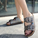 Pabucmarketi Kadın Kahverengi Nubuk Boncuk İşlemeli Terlik