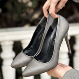 Pabucmarketi Platin Saten Stiletto Kadın Ayakkabı