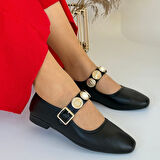 Pabucmarketi Siyah Suni Deri Kadın Babet Ayakkabı