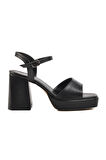 Aspor Siyah Platform Topuk Kadın Topuklu Sandalet